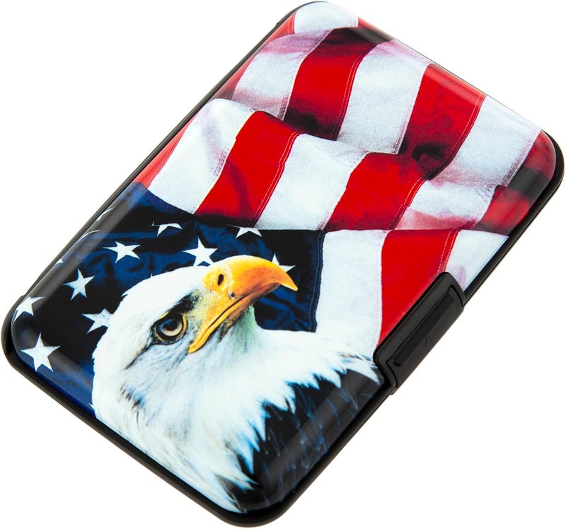 Kaabao Credit Card Holder, RFID Blocking Small Metal Credit Cards Holder Wallet for Women Men Business Aluminum Protector Sleeves Slim Case (Bald Eagle on American Flag) - Image 1